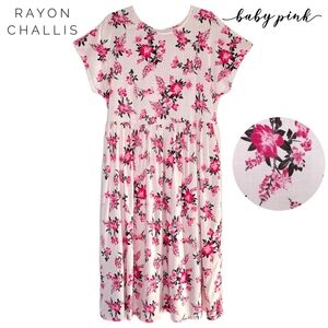 LuLaRoe Lorene Dress L Pink Floral Rayon Challis Short Sleeve Babydoll NWT